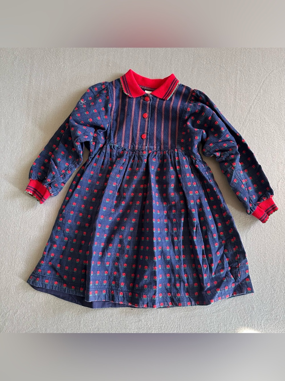 Vintage Oshkosh Genuine Article Long Sleeve Denim Floral Dress Puff Sleeve 4T